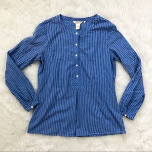SUNDANCE | Blue Embroidered Striped Button Blouse